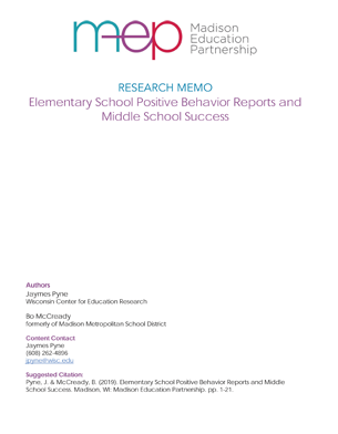 Elementary School Positive Behavior Reports and Middle School Success memo cover.