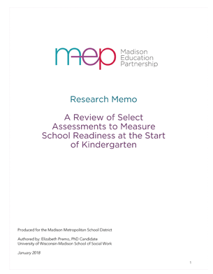 A Review of Select Assessments to Measure School Readiness at the Start of Kindergarten cover.