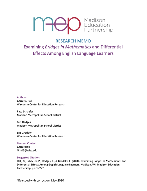 Examining Bridges in Mathematics and Differential Effects Among English Language Learners memo cover.